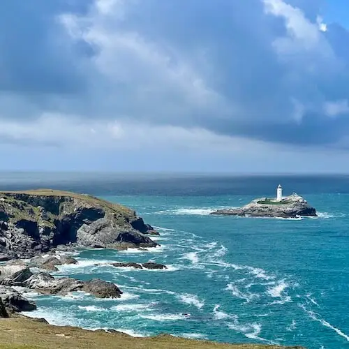 A lighthouse and cliffs near St. Ives.